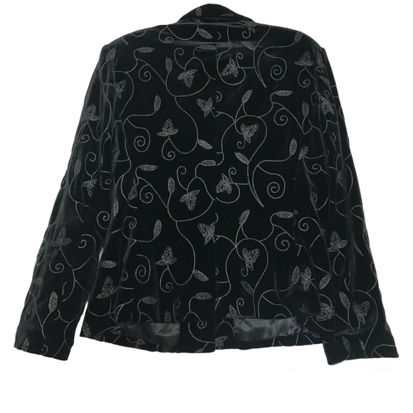 Bob Mackie Velvet Black Gray Floral Embroidered Blazer Jacket Womens Sz 14 - Picture 2 of 13